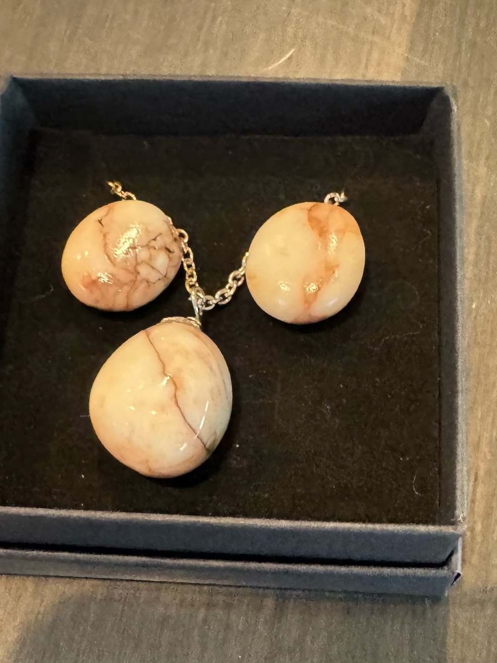 Pink Marbled Stone Pendant and Earrings Set - Women Jewelry